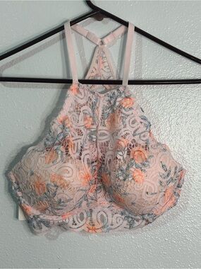 Victoria’s Secret PINK Push Up Bra L Floral Lace High Neck Racerback Bralette
